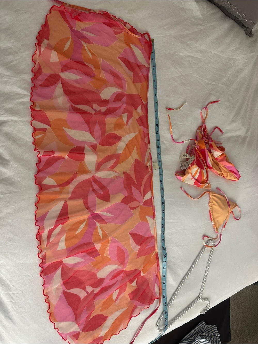Jessica Simpson Triangle Bikini Set with Sheer Sarong - Pink, Orange, Cream M - Picture 6 of 8